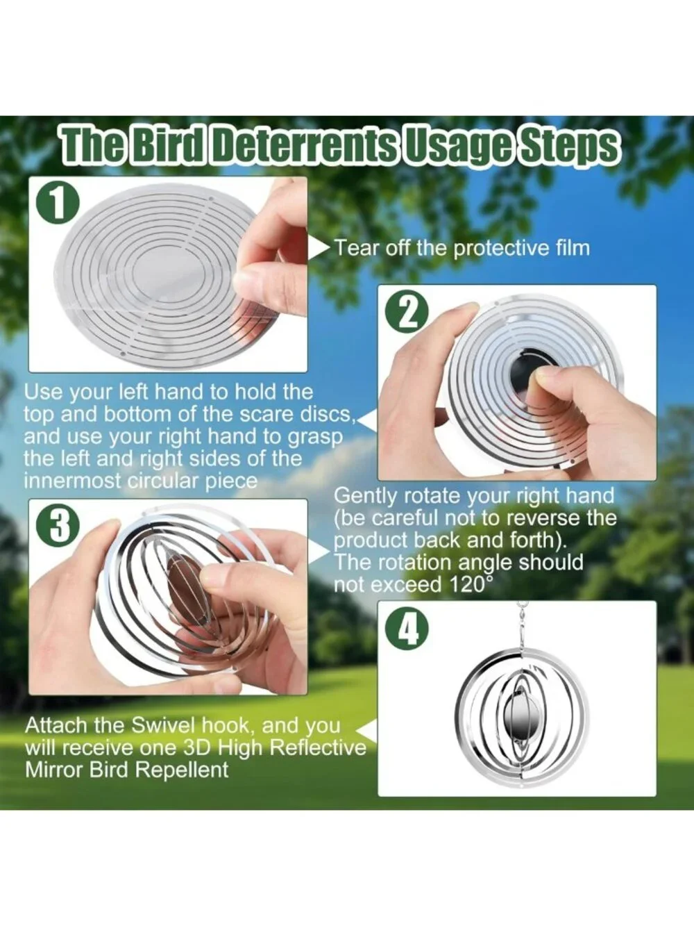12 PCS Reflective Bird Deterrents - Stainless Steel Wind Spinners for Garden